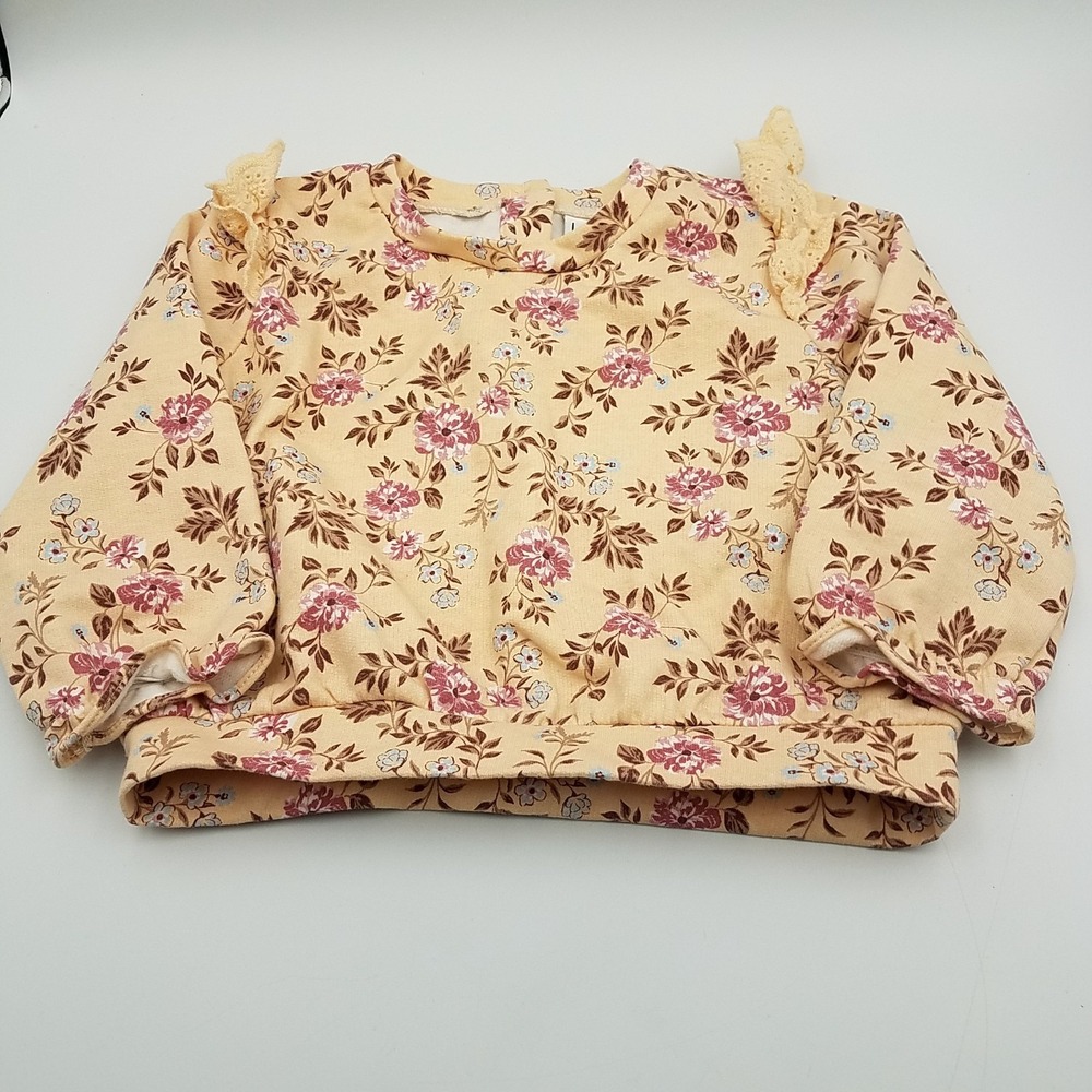 Nicole Miller New York 2T Toddler Floral Leaf Print Long Sleeve Ruffle Girl Tan